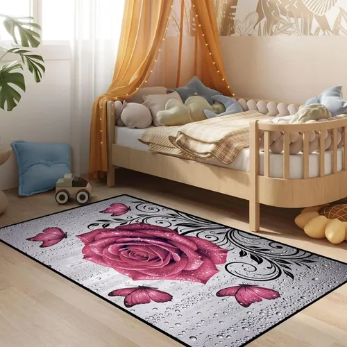 Vista 6 de Alfombras 3D de 3 x 5 pies, color rosa 3D, para dormitorio, lavandería, sala de estudio, alfombra realista de gotas de agua gris plateado 3d rosa 09