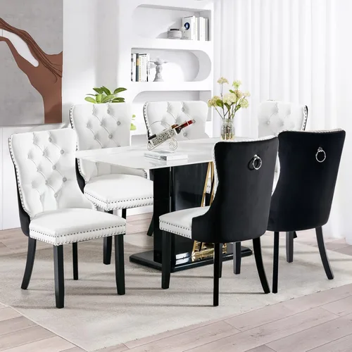 Vista 66 de SoarFlash Juego de 6 sillas de comedor de terciopelo, silla lateral de respaldo alto, silla lateral tapizada moderna de alta gama con capitoné