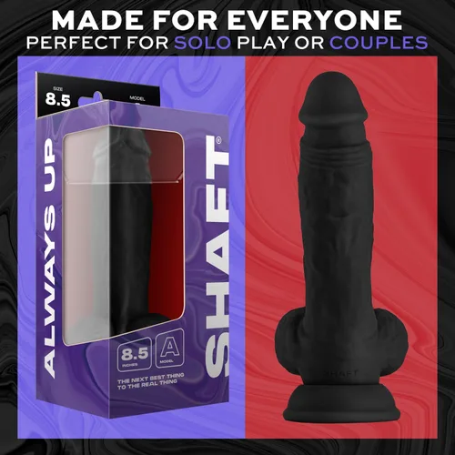 Vista 7 de Shaft Modelo A - Consolador de silicona de doble densidad de 8.5 pulgadas con bolas, negro, realista con forma de pene recto, base de ventosa