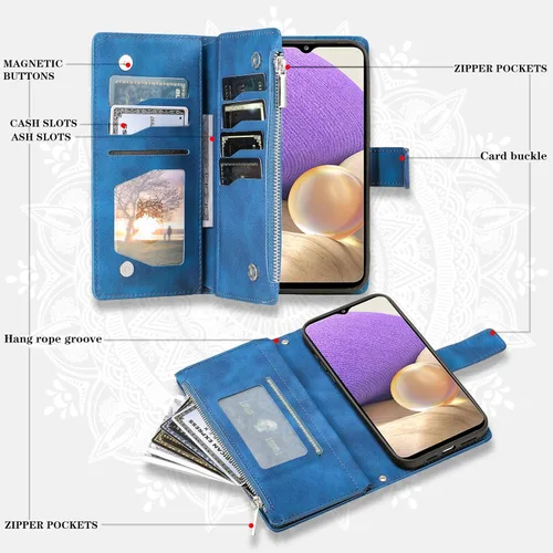 Vista 3 de Asuwish Funda de teléfono para Samsung Galaxy A32 5G 2021 de 6.5 pulgadas con protector de pantalla de vidrio templado, diseño de flores de mandala