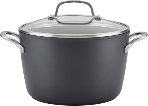 Vista 16 de KitchenAid - Juego de ollas y sartenes antiadherentes de inducción con anodizado duro, 10 piezas, color negro mate