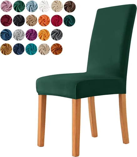 Vista 6 de Juego de 6 fundas para sillas de comedor, fundas elásticas de terciopelo para sillas de comedor, extraíbles y lavables, fundas protectoras