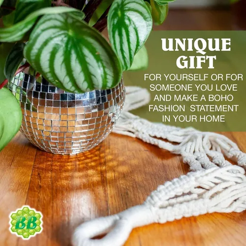 Vista 7 de Colgador de macramé para plantas con tres cuerdas (sin borla) – 23 pulgadas – Cordón de macramé de algodón para macetas de decoración bohemia