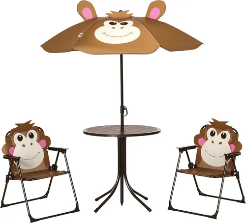 Outsunny Juego de mesa y silla para niños, muebles de jardín plegables para exteriores, mesa de picnic para patio trasero, con sombrilla extraíble y