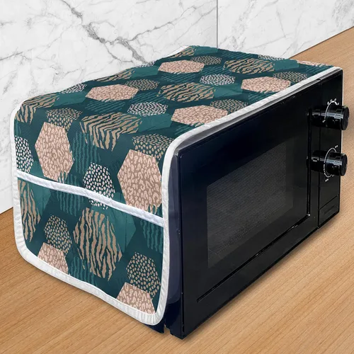 Vista 40 de Ambesonne Skeleton Microwave Oven Cover, Sugar Skulls in Dotted Rhombus Floral Ornate on Grunge Backdrop, Water Resistant Organizer with Pockets for