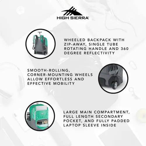 Vista 5 de High Sierra Freewheel Pro Mochila con ruedas, aguamarina, 21