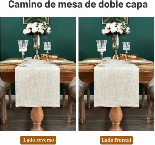 Vista 7 de NEWISHER Camino de mesa reversible de doble capa, tela de lino sintético Borgoña
