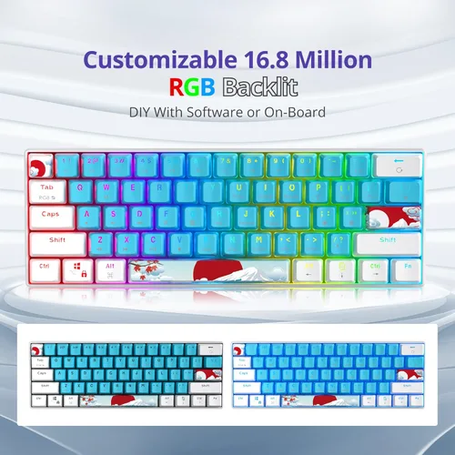 Vista 2 de Fogruaden Teclado mecánico 60%, teclado para juegos de 61 teclas, retroiluminación RGB, teclado compacto con cable 60% para jugadores de PC WinMac