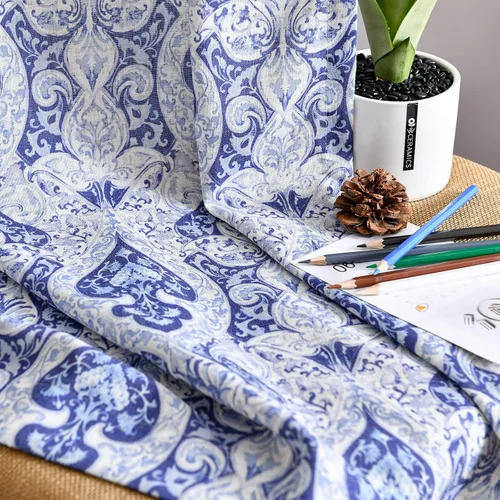 Vista 4 de jinchan Juego de 2 cortinas de lino con estampado de damasco para sala de estar