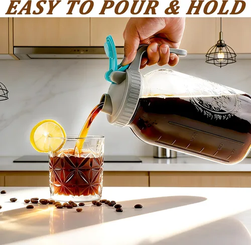 Vista 2 de GMSWEET Mason Jar - Cafetera fría de 64 onzas (2 cuartos de galón) de boca ancha con filtro de preparación para café, té helado, té solar, limonada