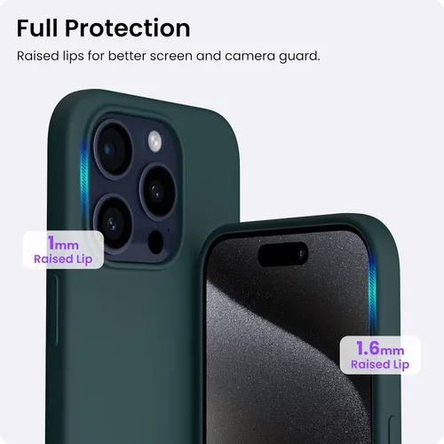 Vista 12 de ORNARTO Funda compatible con iPhone 15 Pro de 6.1 pulgadas, silicona líquida de 3 capas cubierta completa de goma de gel suave, funda protectora