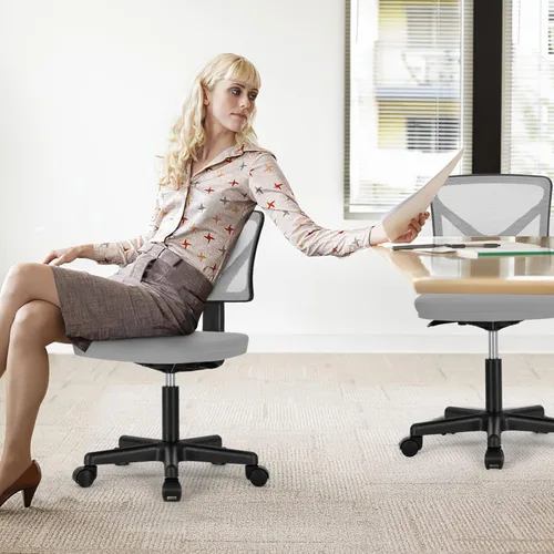Vista 15 de Sweetcrispy Silla de escritorio de oficina pequeña, ergonómica, con respaldo bajo, de malla, giratorias, con ruedas, asiento cómodo sin brazos