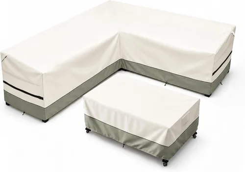 Vista 10 de okcool Funda de sofá modular para exteriores, impermeable, en forma de V, para muebles de patio de 7 plazas (105 x 105 pulgadas), color blanco