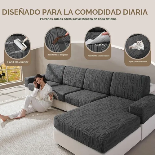 Vista 3 de QIANMEW Fundas de cojín para sofá, súper elásticas y lavables para asientos modulares y en forma de L, protector de muebles apto para mascotas