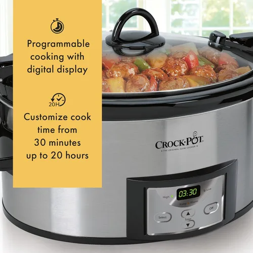 Vista 5 de Crock-Pot Cook & Carry - Olla de cocción lenta programable de 6 cuartos de galón con temporizador digital de acero inoxidable (CPSCVC60LL-S) paquete