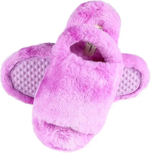 Vista 4 de Jessica Simpson Unisex-Child Plush Faux Fur Slip on House Slippers with Memory Foam