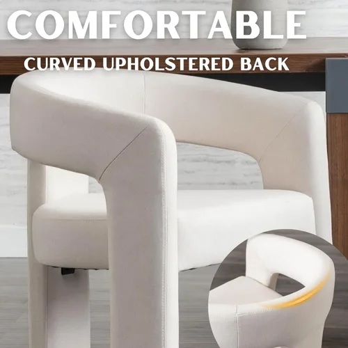 Vista 4 de RIVOVA Silla de comedor moderna de barril, silla lateral acolchada en lino con brazos cómoda para tocador, silla para comedor, sala de estar