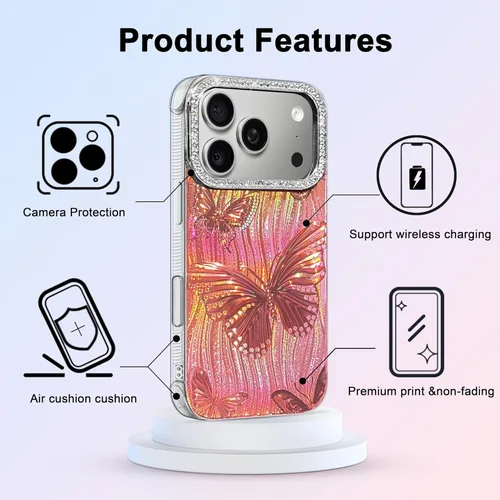 Vista 80 de I-MGAE-IN-AR - Funda diseñada para iPhone 12 y 12 Pro, diseño de mariposa plateada brillante, funda protectora de poliuretano termoplástico, suave