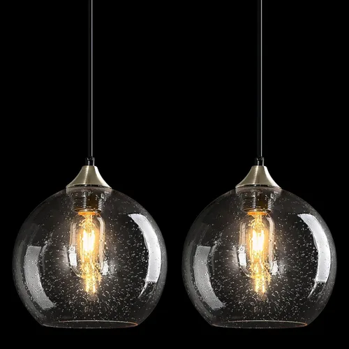 Vista 22 de Luces colgantes de vidrio marrón claro, lámpara colgante de globo de isla de cocina, lámparas colgantes modernas para dormitorio, sala de estar