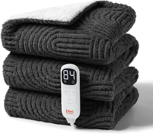 Manta térmica eléctrica de 50 x 60 pulgadas, acogedora manta jacquard suave con 4 niveles de calor y 4 horas de apagado automático, manta eléctrica