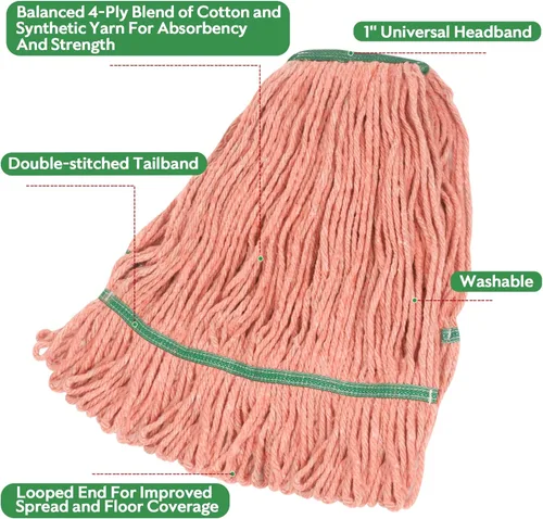 Vista 3 de Matthew Cleaning - Cabezal de trapeador de alta resistencia para limpieza general y de suelos, repuesto de cabezal de hilo de algodón azul