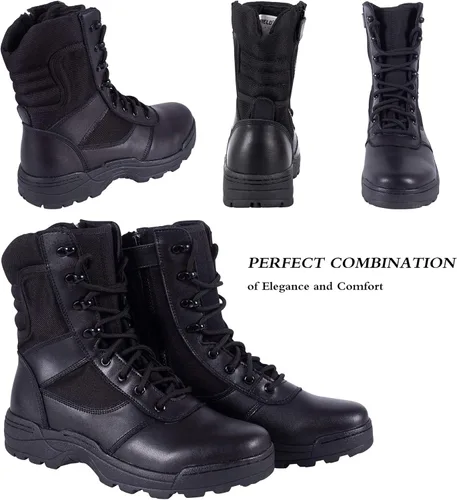 Vista 5 de Botas de trabajo tácticas militares para hombre, con cremallera lateral, botas de combate del ejército de la selva, 12