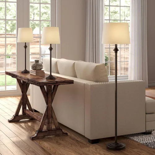 Vista 11 de 360 Lighting Carter - Juego de lámparas de pie tradicionales de 3 piezas de tela de metal beige crema cónica para sala de estar, dormitorio, casa