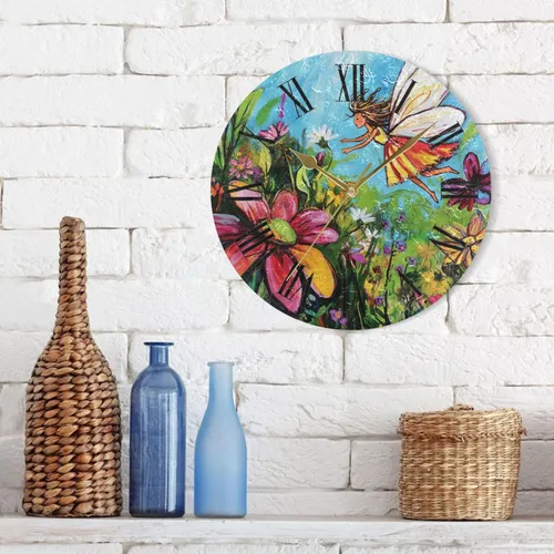 Vista 3 de fairy Flying in The Flower 10 Inch Round wall clock retro Silent Easy to Use for Hotel Home reloj de pared para cocina