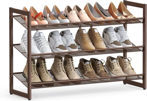 SONGMICS ULMR03A organizador de zapatos con 3 estantes de metal apilables en dos posiciones (plano e inclinado) para armario, habitación o entrada