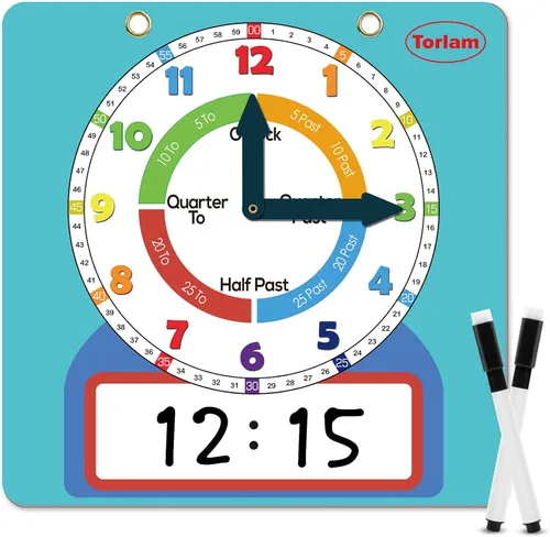 Reloj Magnético Grande de Aprendizaje de Pizarra Borrable en Seco para Niños que Aprenden a Decir la Hora, Reloj de Práctica de Enseñanza de