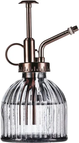 Mister de cristal para plantas, botella de rociador de agua de vidrio verde de 6.5 pulgadas con bomba superior dorada, rociador de plantas pequeñas