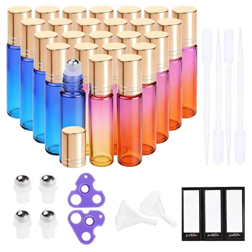 Vista 18 de PrettyCare 6 piezas, botellas roll-on de 10 ml para aceites esenciales con bola de rodillo de acero inoxidable - Botellas rellenables a prueba