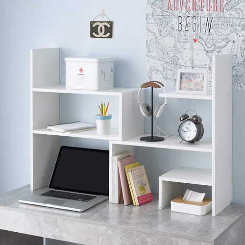 Vista 2 de Yak About It - Estantería compacta ajustable para escritorio, color blanco