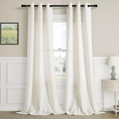 Vista 55 de Aersas Cortinas de lino negro para dormitorio de 63 pulgadas de largo, 2 paneles de privacidad, eficiencia energética, semitransparentes, cortinas