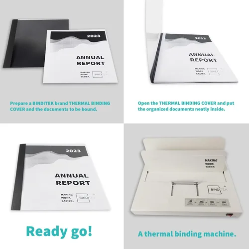 Vista 6 de Binditek Paquete de 10 cubiertas de presentación de encuadernación térmica, lomo de 1/16 pulgadas, capacidad para 15 hojas, cubierta frontal ultra