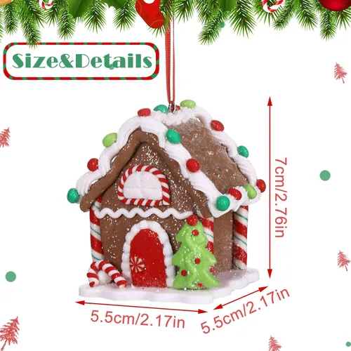 Vista 2 de Funtery 6 piezas Adornos de casa de pan de jengibre para árbol de Navidad, decoración navideña de pan de jengibre con cuerda, adornos navideños