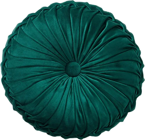Vista 12 de MOJUN Almohada redonda de terciopelo de 13.7 pulgadas, plisada redonda, rellena, cojín decorativo para el hogar, para sofá, silla, cama, suelo