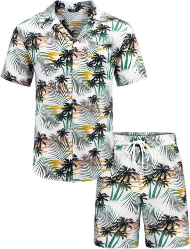 Vista 2 de COOFANDY Men's 2 Piece Flower Short Sets Hawaiin Beach Button up Tropical Shirt and Shirts