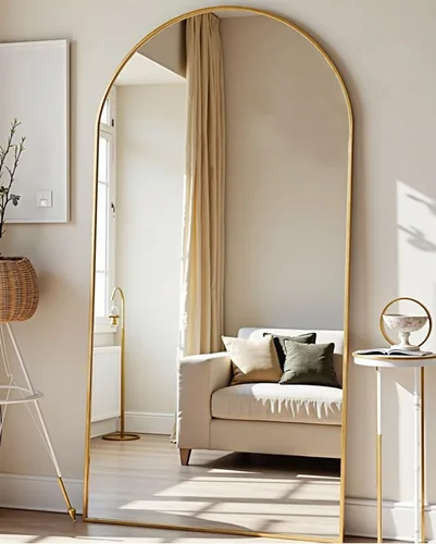 Vista 19 de TinyTimes Espejo arqueado de longitud completa de 57 x 20 pulgadas, espejo de piso completo con soporte, espejo grande de cuerpo completo, espejos