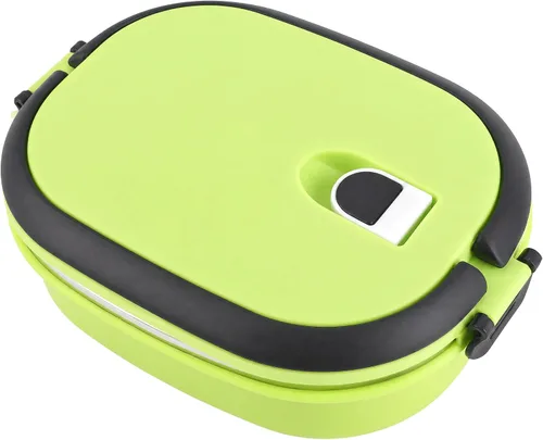 Lonchera aislante de acero inoxidable, contenedor de alimentos para picnic al aire libre, cuadrado, color verde, doble capa (1 nivel)