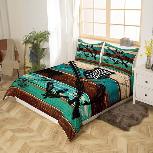Vista 193 de Funda de edredón con bandera estadounidense de camuflaje, tamaño individual, silueta de ciervo y árboles grises, funda de edredón de estilo natural