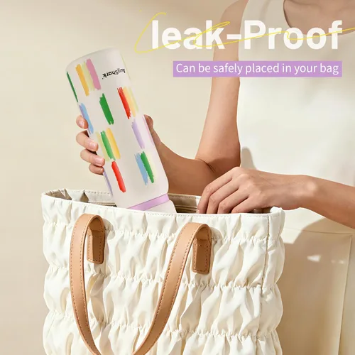 Vista 6 de Botella de agua aislada de 24 onzas, vaso con forro de acero inoxidable 316 con asa y popote, botella al vacío a prueba de fugas para gimnasio