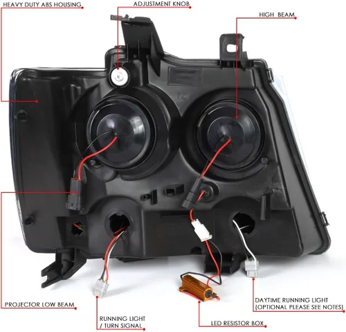 Vista 6 de DNA MOTORING HL-HPL-CSA07-BK-CL1 - Faros delanteros con proyector DRL LED 3D con luz de señal secuencial LED compatible con Chevy Avalanche 07-13
