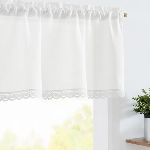 Vista 24 de jinchan - Cenefa de lino con borde de encaje, cenefa rústica de estilo granja para ventana de 16 pulgadas, tratamiento para ventana pequeña
