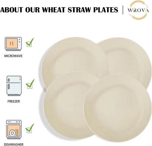 Vista 6 de Wrova Juego de 8 Platos de Cena de Paja de Trigo Irrompibles de 9 Pulgadas - Platos de Plástico Aptos para Lavavajillas y Microondas Reutilizables