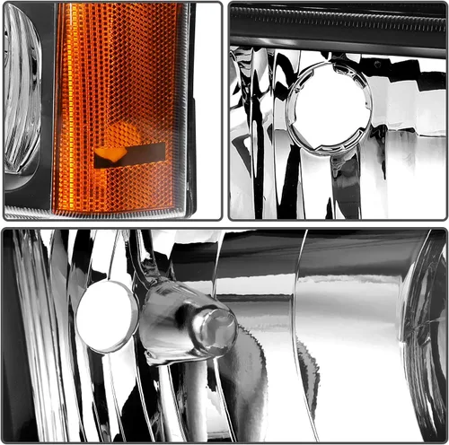 Vista 7 de Conjunto de faros delanteros para Chevy Avalanche 1500 2003-2006 para Avalanche 2500 03-06 para 1500 Classic 2007 carcasa negra reflector ámbar
