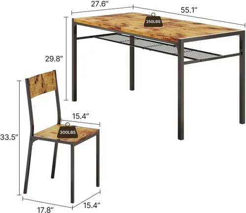 Vista 46 de Gizoon Juego de mesa de comedor para 2, mesa de cocina de 3 piezas con 2 sillas para espacios pequeños, apartamento, cocina, comedor, ahorro
