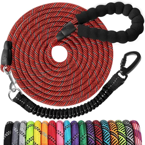 Vista 15 de Correa de perro de cuerda de 3 pies: correa resistente con gancho giratorio bloqueable, hilos reflectantes, bungee y asa acolchada - Correa