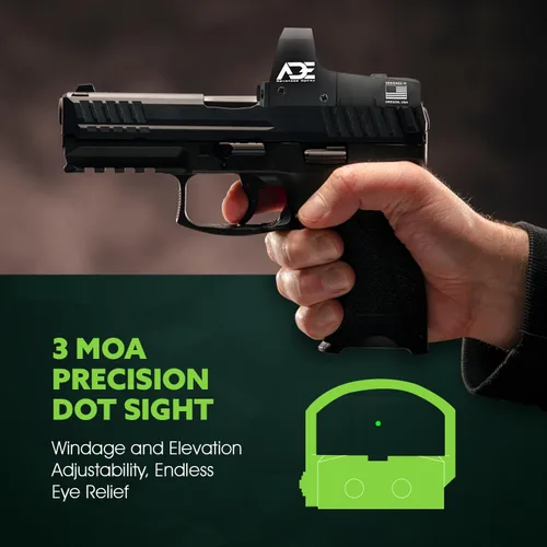 Vista 4 de Ade Advanced Optics Huracan RD3-006 - Mira reflectante de puntos verdes + placa de montaje óptica para pistola SW MP 9 Shield EZ y Shield EZ 30