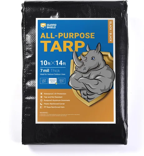 Vista 32 de GUARD SHIELD - Lona negra impermeable de 6 x 6 pies, cubierta de lona de polietileno, de servicio medio y uso general de 7 mil